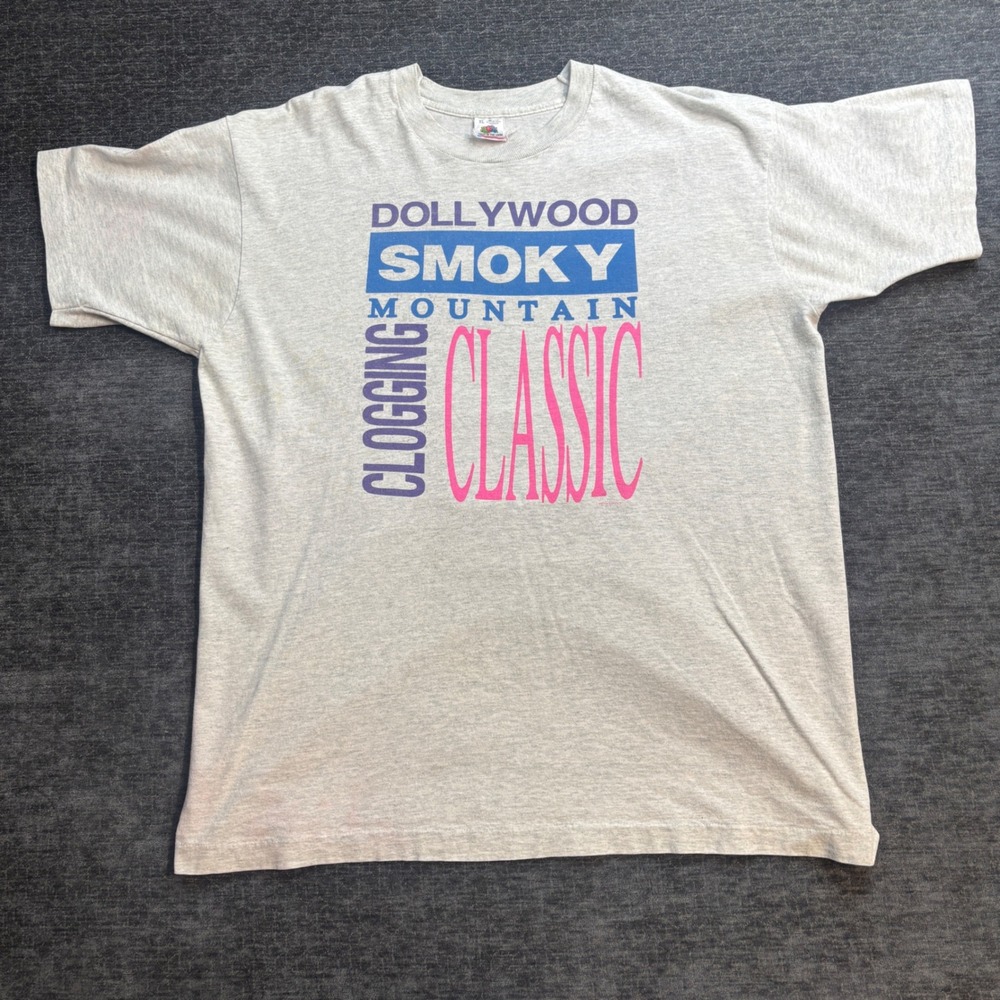 Vintage 1992 Dollywood Smoky Mountain Clogging Classic T-Shirt Gray XL USA Made